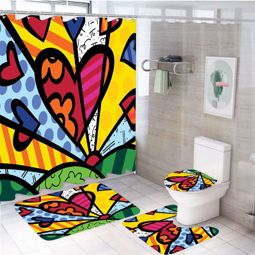Romero Britto Pop Hearts Wallpaper 4Pcs Bathroom Set Shower Curtain
