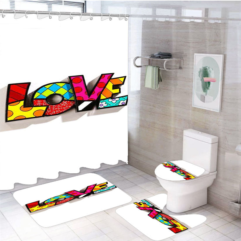 Romero Britto Pop Love 4Pcs Bathroom Set Shower Curtain