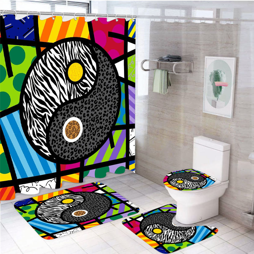 Romero Britto Yin Yang Wallpaper 4Pcs Bathroom Set Shower Curtain