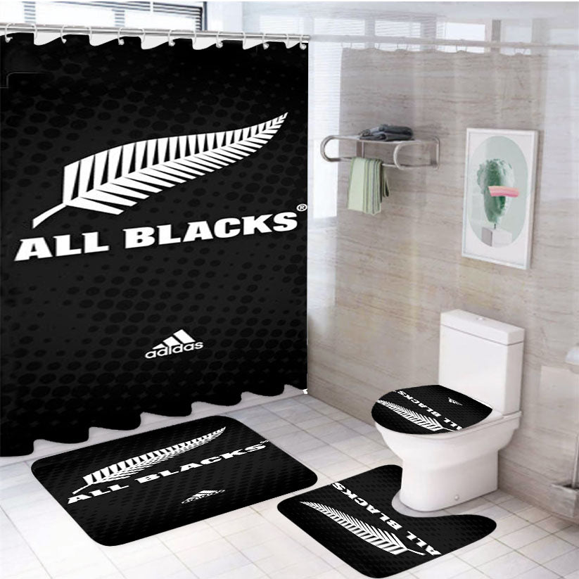 Rugby All Blacks 4Pcs Bathroom Set Shower Curtain