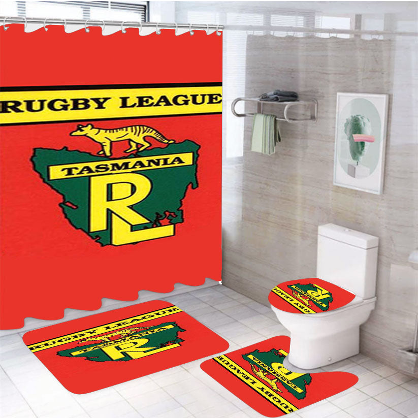 Rugby League Tasmania Red 4Pcs Bathroom Set Shower Curtain