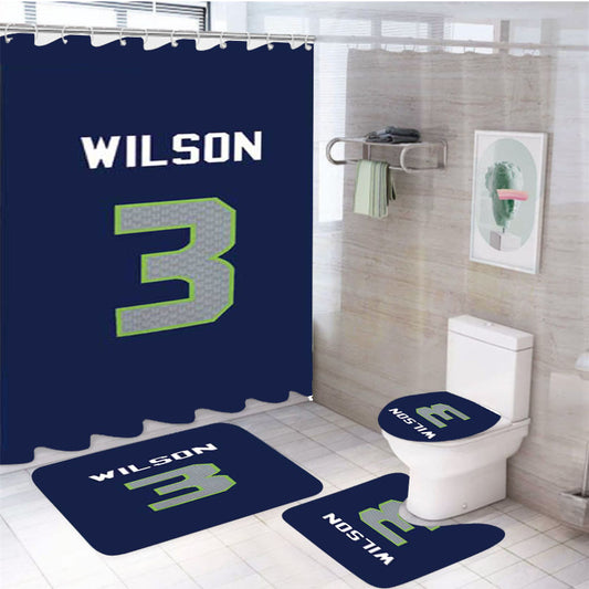 Russell Wilson Jersey Design 4Pcs Bathroom Set Shower Curtain