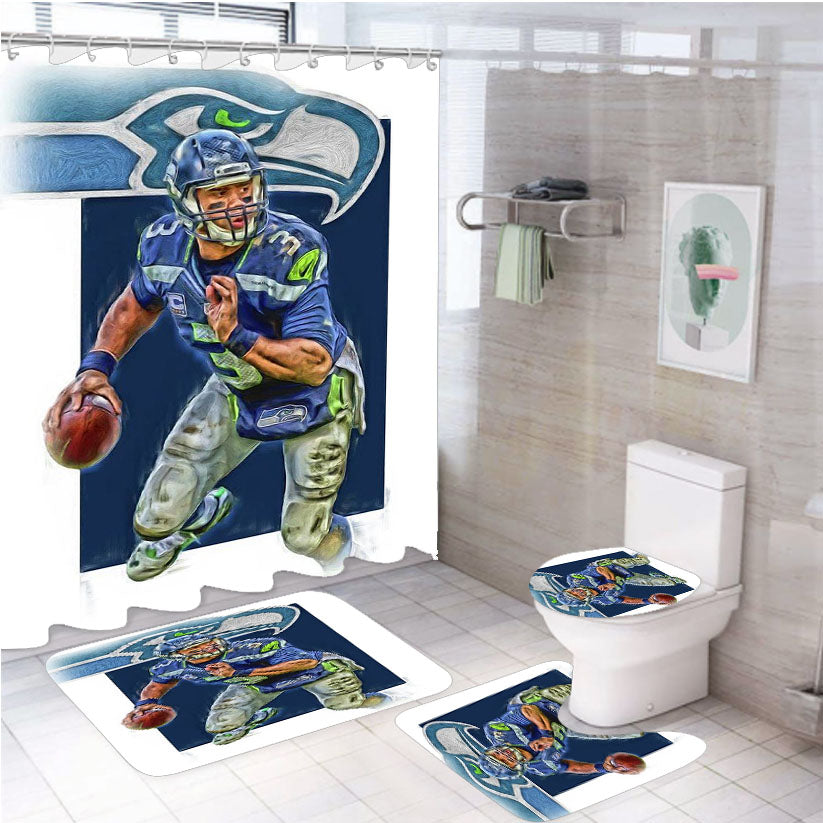 Russell Wilson Seattle Seahawks Oil Art 4Pcs Bathroom Set Shower Curtain