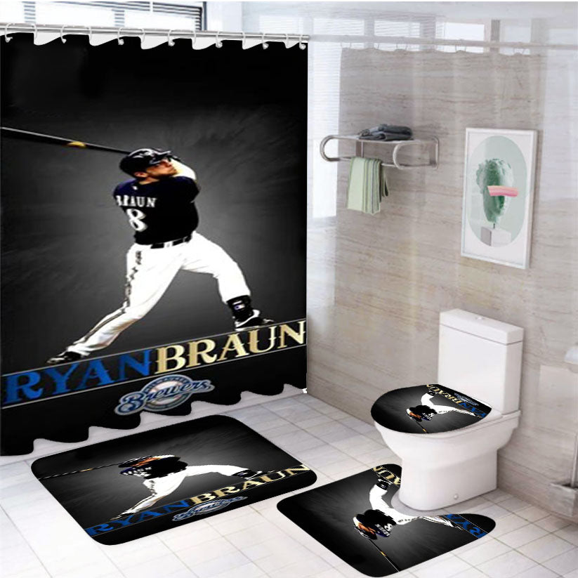 Ryan Braun Milwaukee Brwers 4Pcs Bathroom Set Shower Curtain