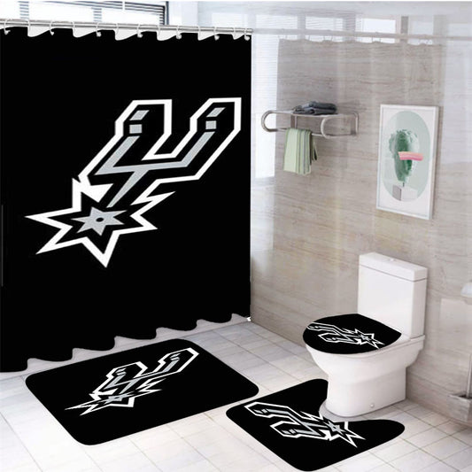 San Antonio Spurs Logo Blk Bkg 4Pcs Bathroom Set Shower Curtain
