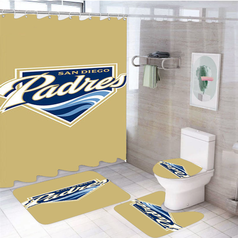 San Diego Padres Baseball Logo Gold 4Pcs Bathroom Set Shower Curtain