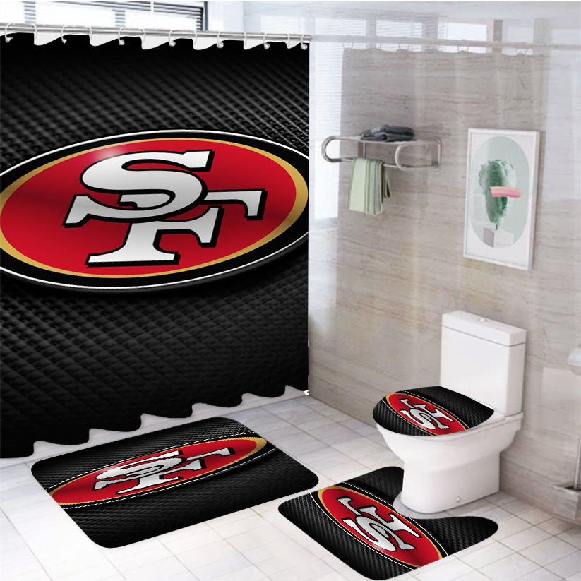 San Francisco 49Ers Black Carbon Fiber Logo 4Pcs Bathroom Set Shower Curtain