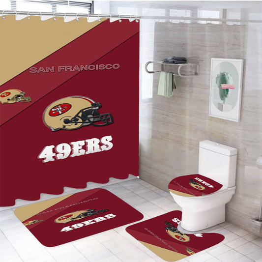 San Francisco 49Ers Logo Helm 4Pcs Bathroom Set Shower Curtain