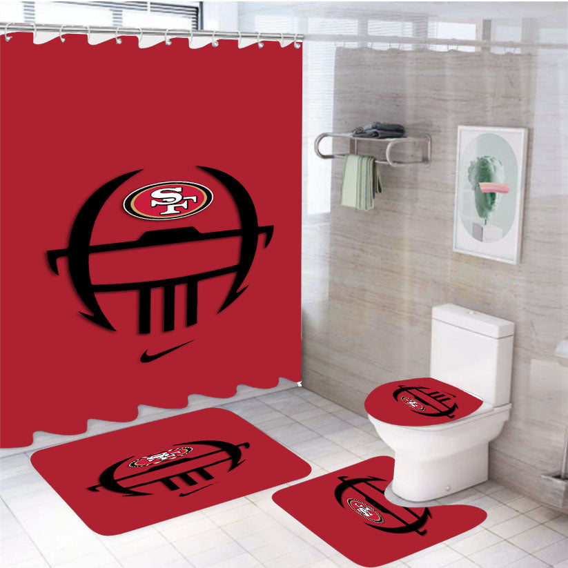 San Francisco 49Ers Nike Helmet Logo 4Pcs Bathroom Set Shower Curtain