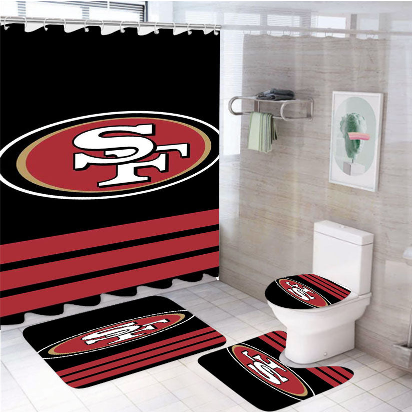 San Francisco 49Ers Red Stripe 4Pcs Bathroom Set Shower Curtain