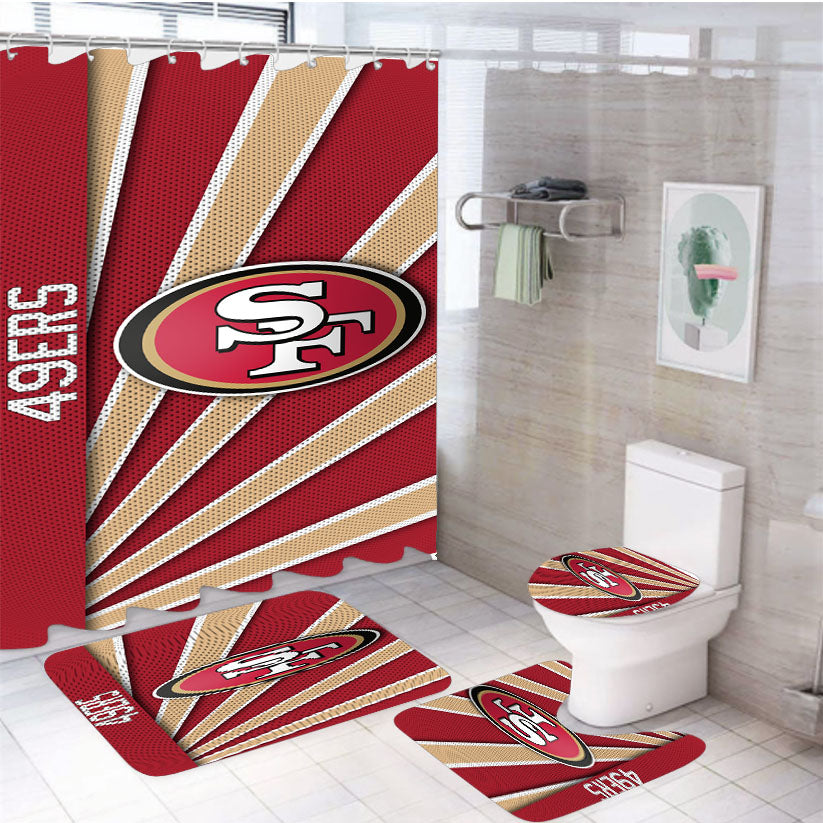 San Francisco 49Ers Stripe Wallpaper 4Pcs Bathroom Set Shower Curtain