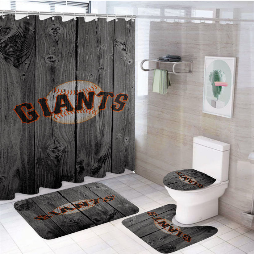 San Francisco Giants Mlb Logo Dark Wood Wallpaper 4Pcs Bathroom Set Shower Curtain