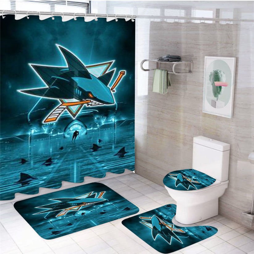 San Jose Sharks 4Pcs Bathroom Set Shower Curtain