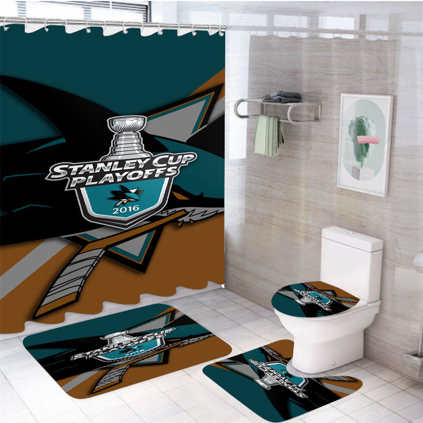 San Jose Sharks 016 Playof 4Pcs Bathroom Set Shower Curtain