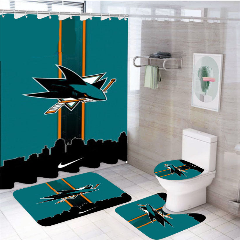 San Jose Sharks Logo 4Pcs Bathroom Set Shower Curtain