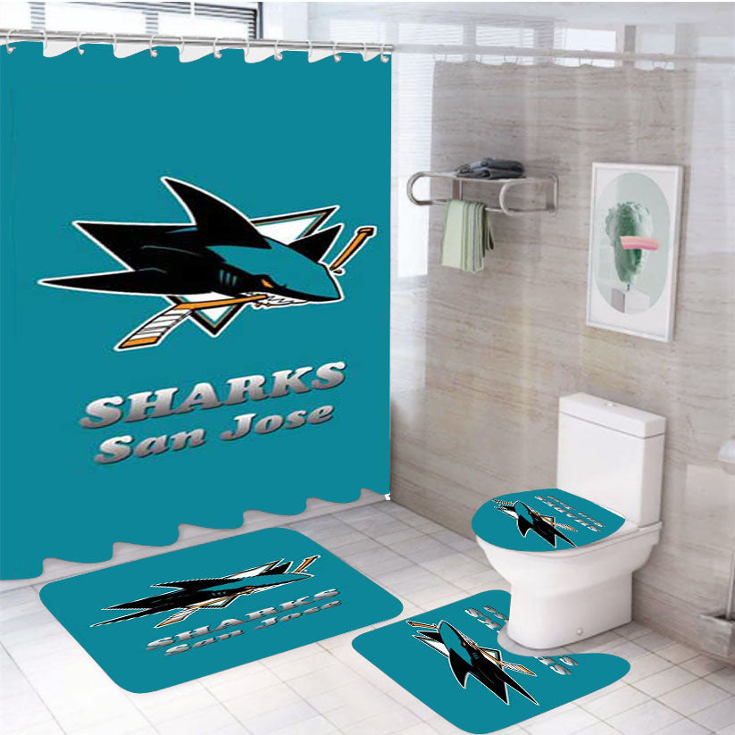 San Jose Sharks Logo Aqua 4Pcs Bathroom Set Shower Curtain
