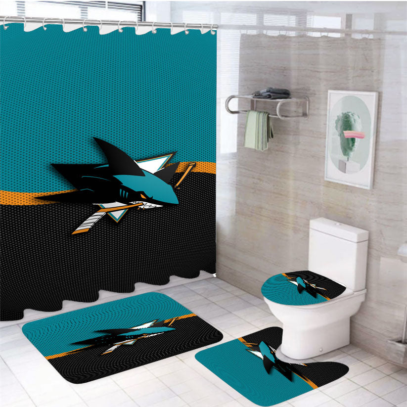 San Jose Sharks Logo Jersey 4Pcs Bathroom Set Shower Curtain