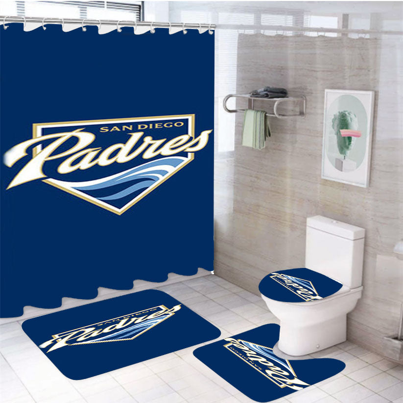 Sandiego Padres Baseball Logo Blue 4Pcs Bathroom Set Shower Curtain
