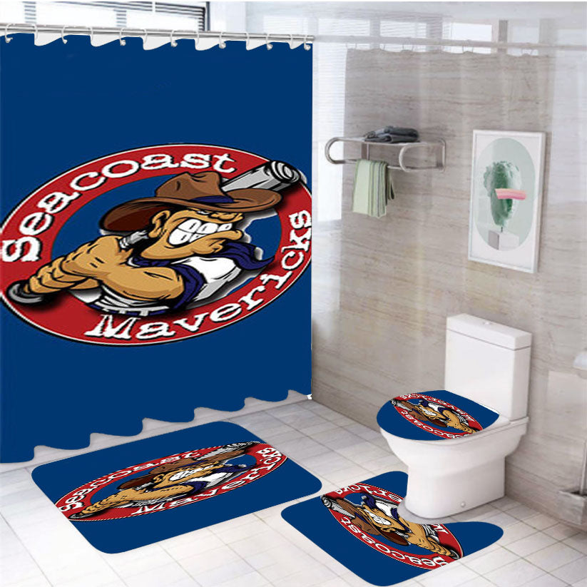 Seacoast Mavericks Baseball Logo Blue 4Pcs Bathroom Set Shower Curtain