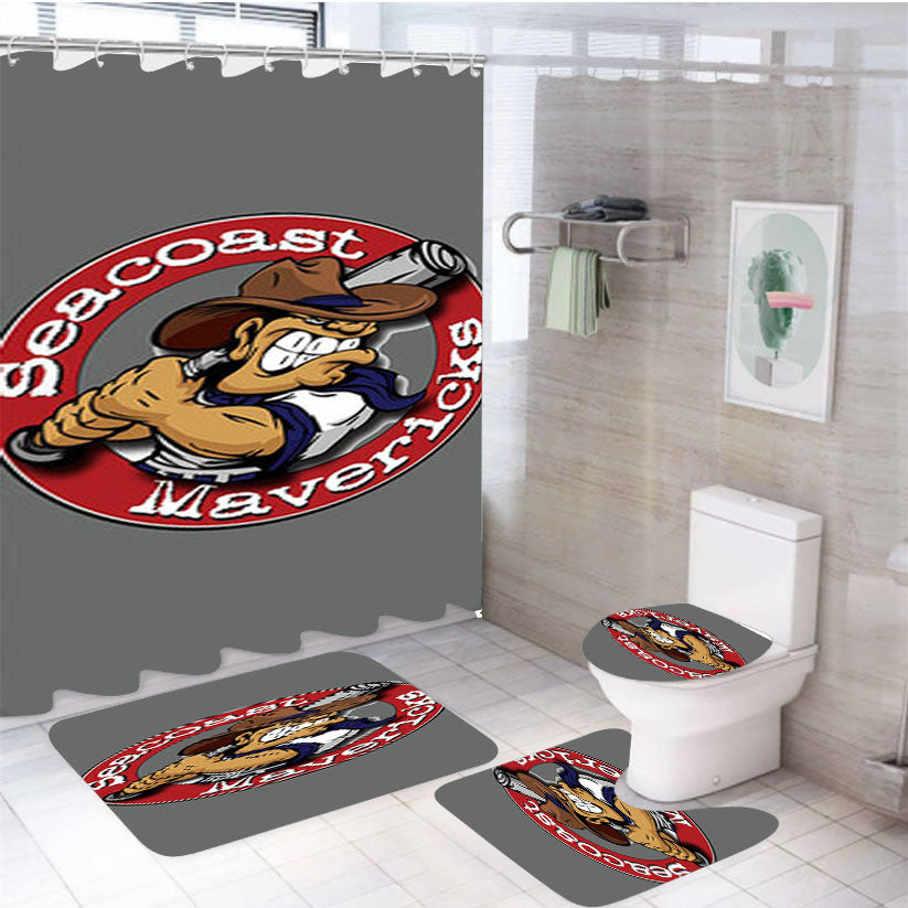 Seacoast Mavericks Baseball Logo Gray 4Pcs Bathroom Set Shower Curtain