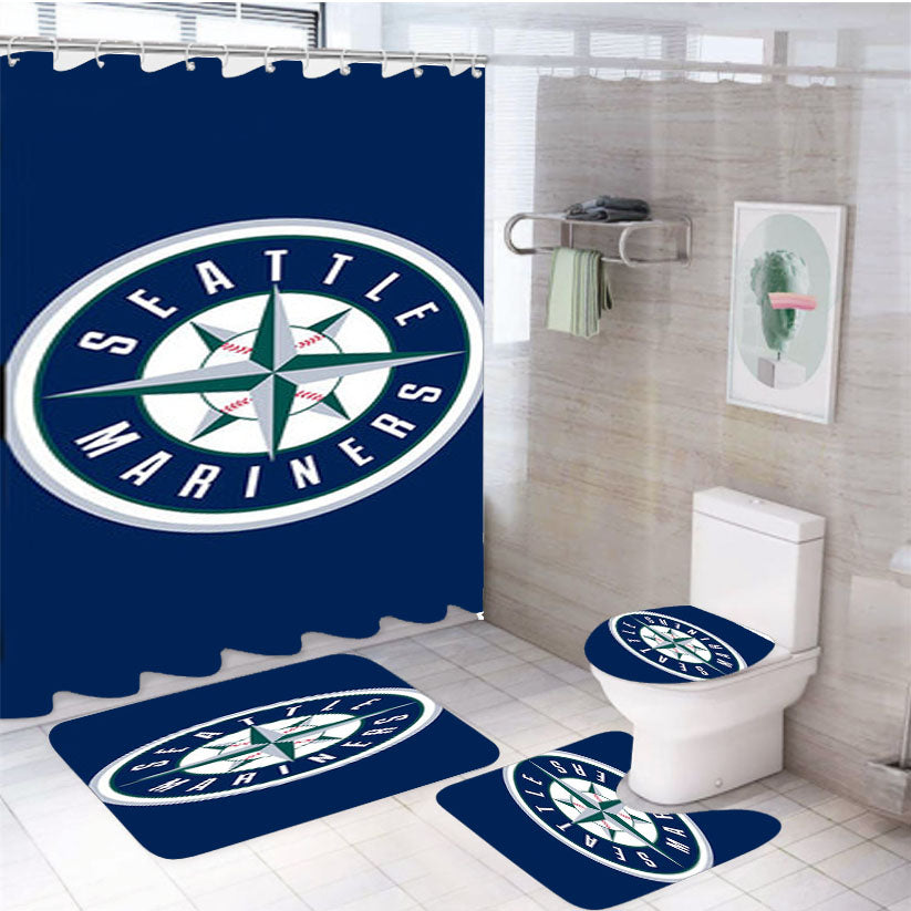 Seattle Mariners Baseball Logo Blue 4Pcs Bathroom Set Shower Curtain