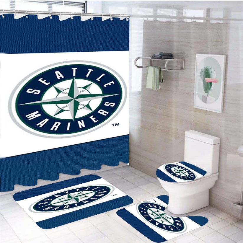 Seattle Mariners Logo 4Pcs Bathroom Set Shower Curtain