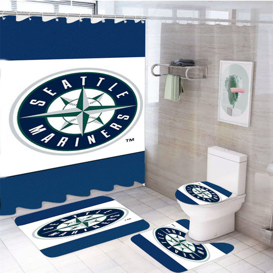 Seattle Mariners Logo 4Pcs Bathroom Set Shower Curtain