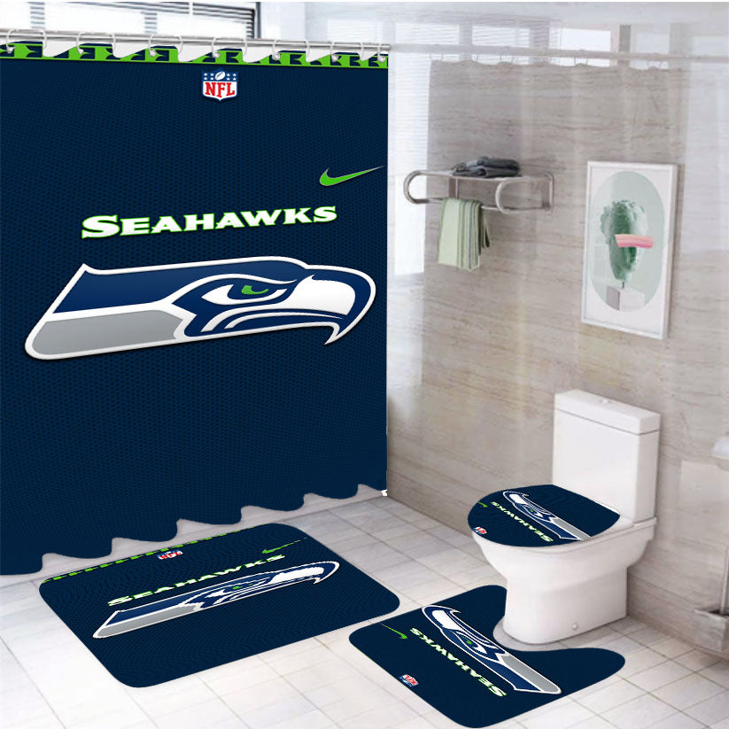 Seattle Seahawks Fiber Blue Nfl Pictures 4Pcs Bathroom Set Shower Curtain