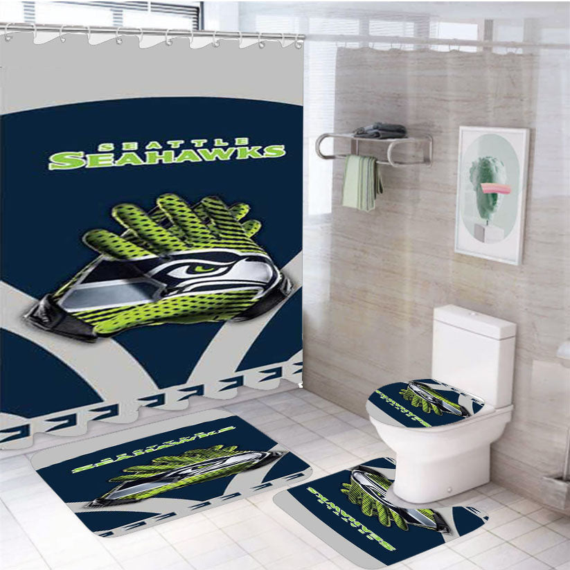 Seattle Seahawks Gloves Blue Grey 4Pcs Bathroom Set Shower Curtain