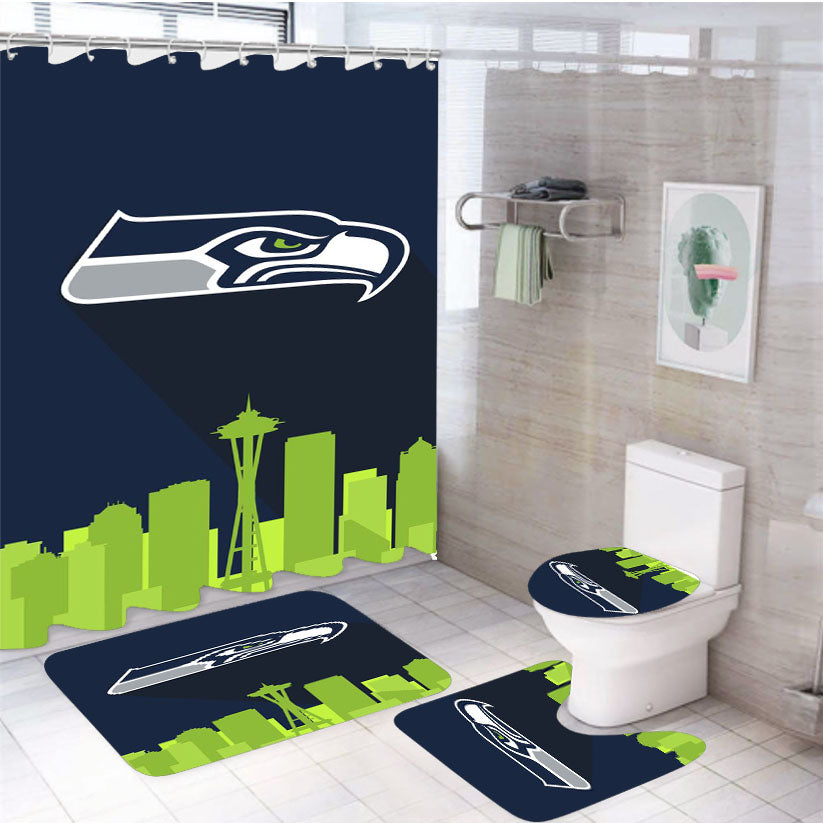 Seattle Seahawks Logo 4Pcs Bathroom Set Shower Curtain