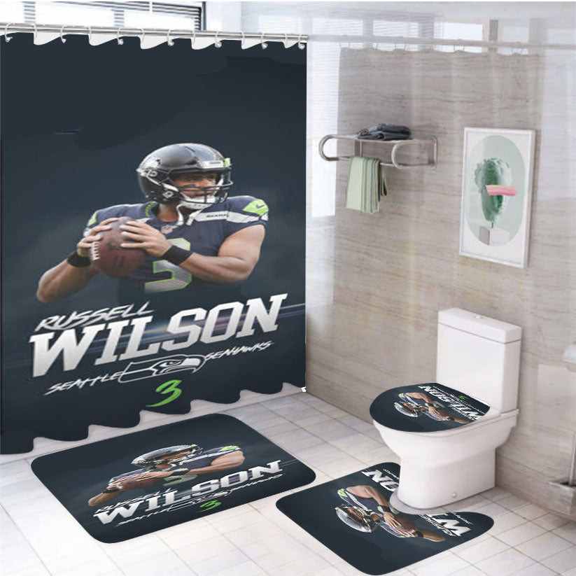 Seattle Seahawks Russell Wilson 4Pcs Bathroom Set Shower Curtain