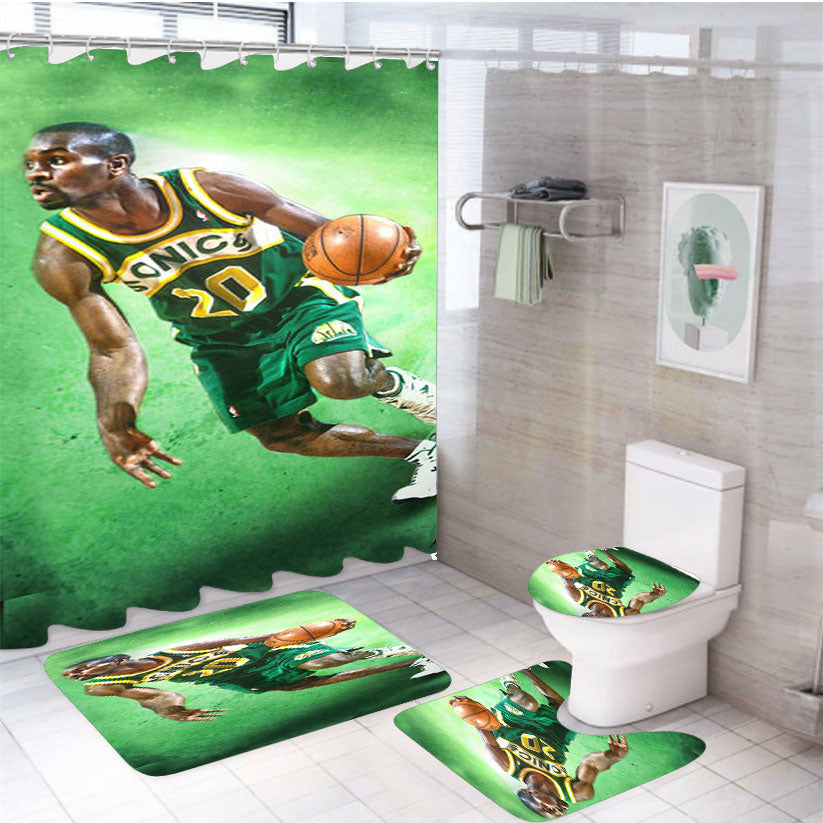 Seattle Sonics Basketball Player 4Pcs Bathroom Set Shower Curtain