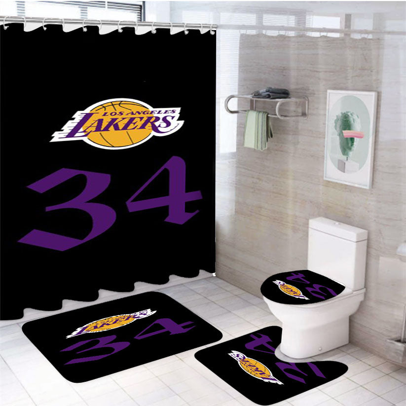Shaquille Oneal Lakers Jersey Champion Nba 4Pcs Bathroom Set Shower Curtain