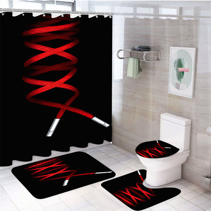 Shoelace Jordan Red 4Pcs Bathroom Set Shower Curtain