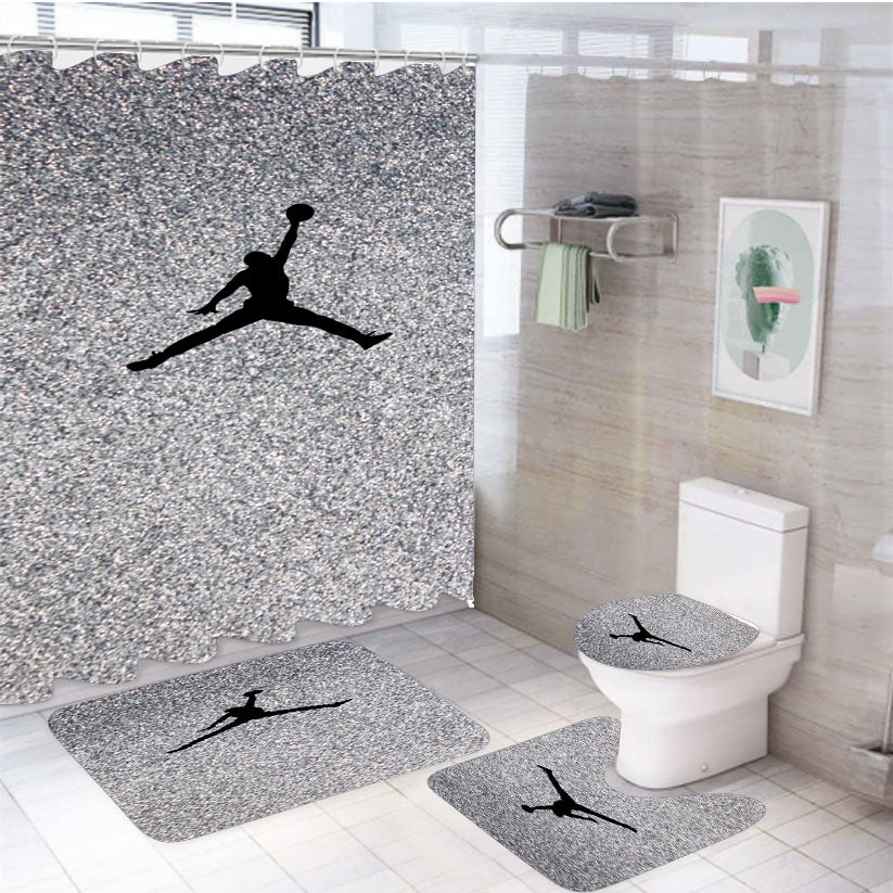 Silver Glitter Air Jordan Logo 4Pcs Bathroom Set Shower Curtain