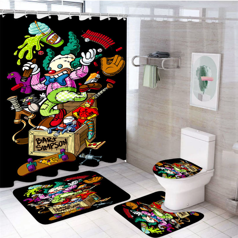 Simpsons Bar Santa Cruz Skateboards Art Black 4Pcs Bathroom Set Shower Curtain