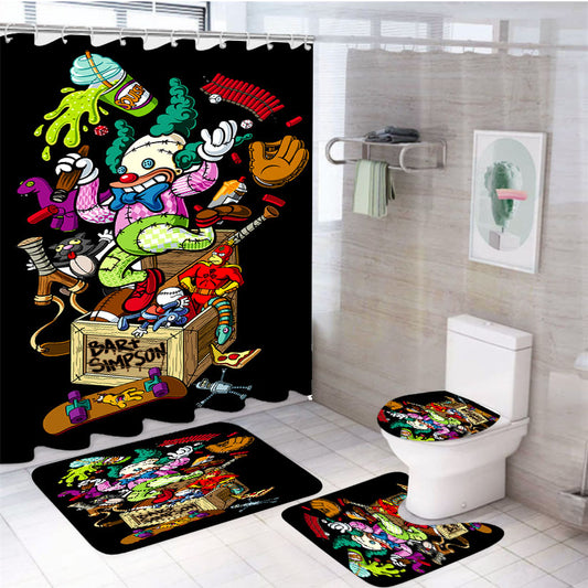 Simpsons Bar Santa Cruz Skateboards Art Black 4Pcs Bathroom Set Shower Curtain