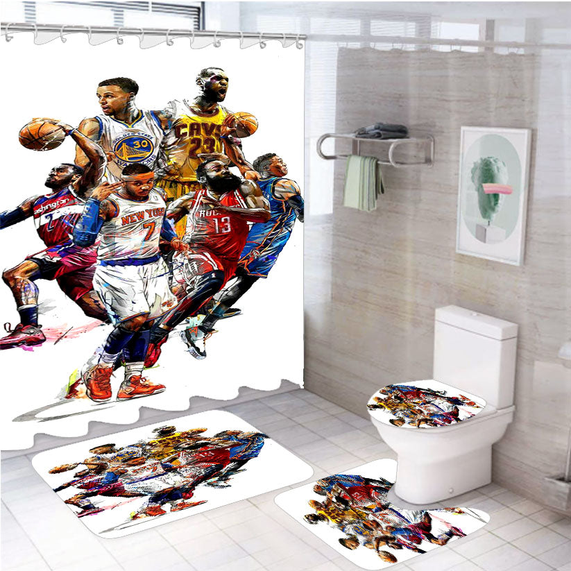 Six Legendary Nba Players Art 4Pcs Bathroom Set Shower Curtain