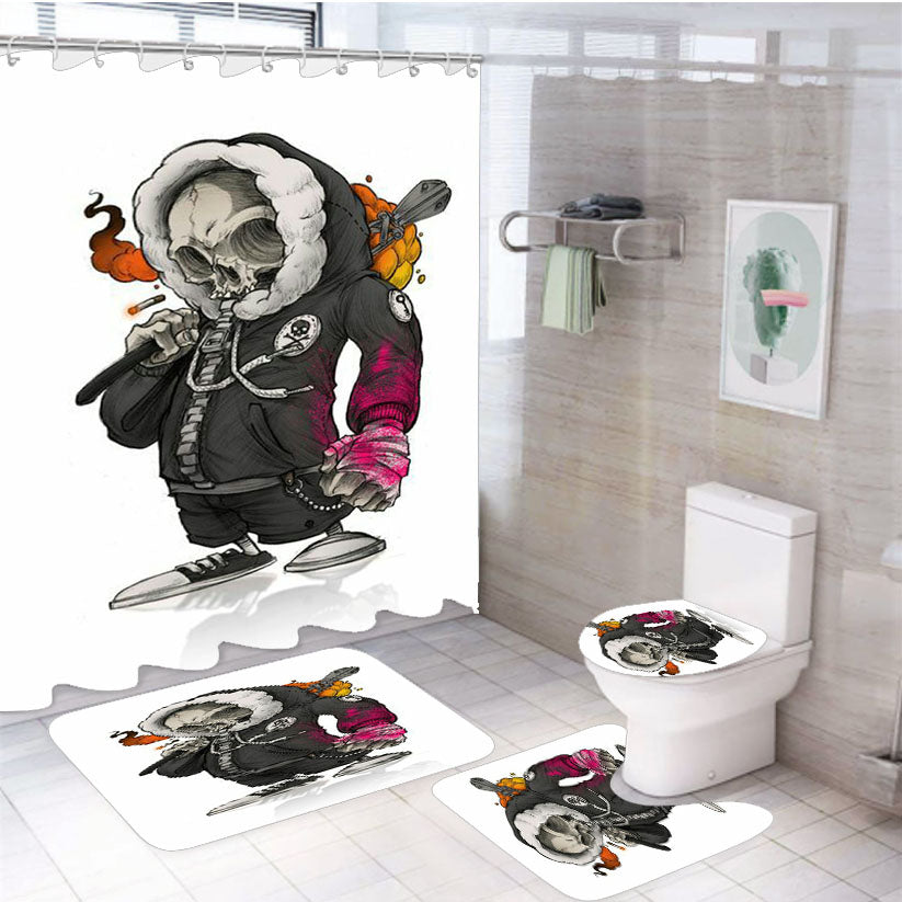 Skinhead Mural Baseball 4Pcs Bathroom Set Shower Curtain