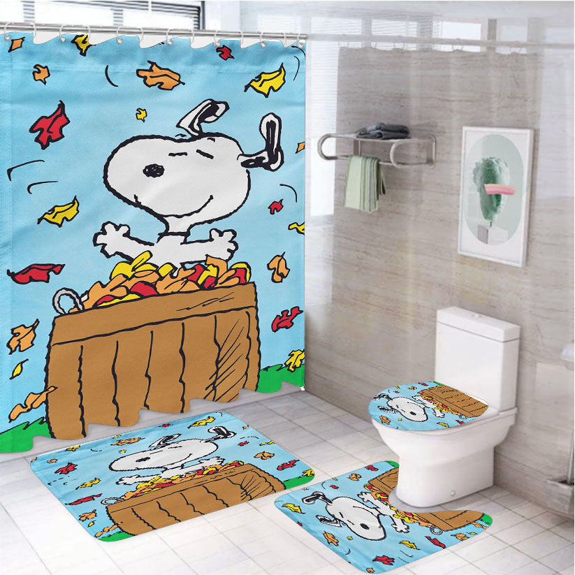 Snoopy Fall Outdoor 4Pcs Bathroom Set Shower Curtain