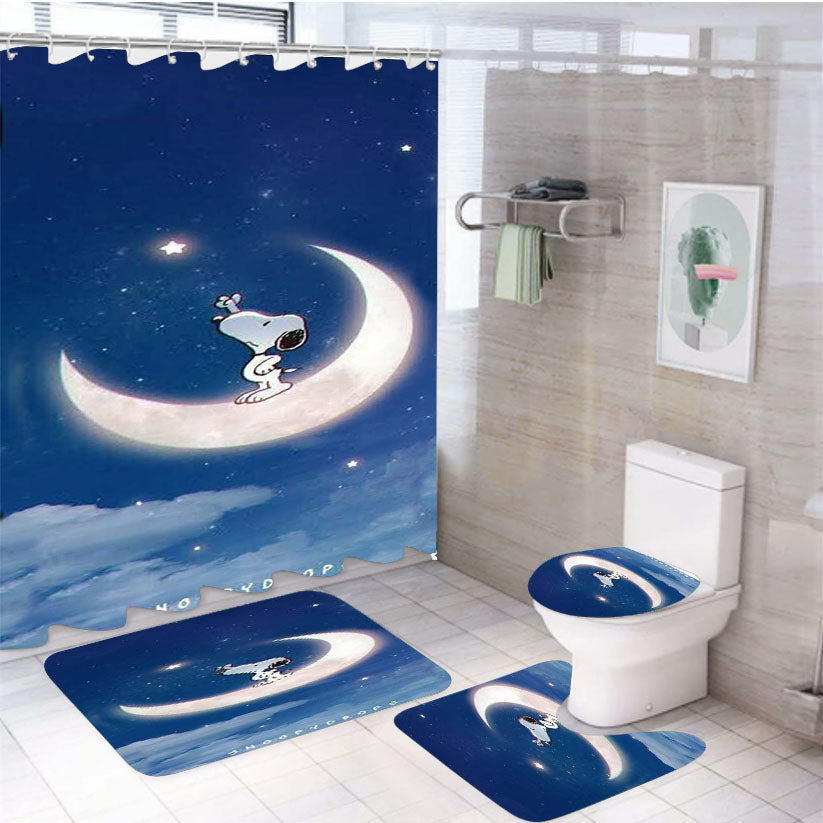 Snoopy Peanuts In Moon 4Pcs Bathroom Set Shower Curtain