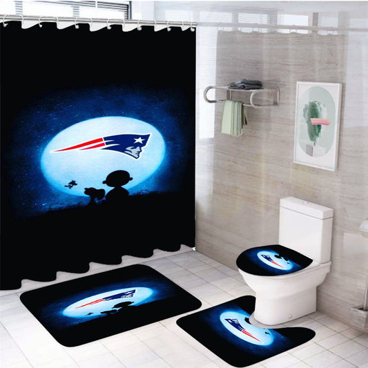 Snoppy And Charlie New England Patriots 4Pcs Bathroom Set Shower Curtain