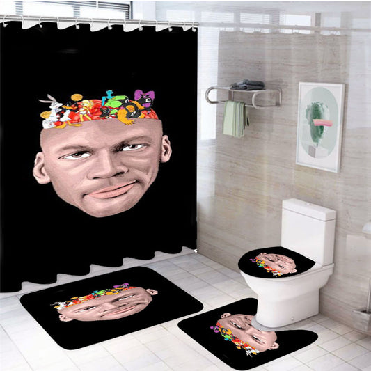 Space Jam Toon Squad Basketball Hand Drawn Graphic 4Pcs Bathroom Set Shower Curtain