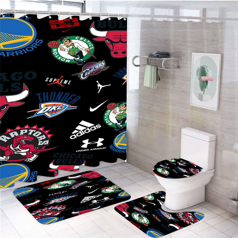 Sport Logo Pattern Nba 4Pcs Bathroom Set Shower Curtain