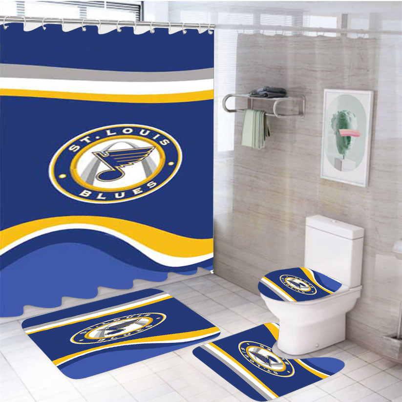 St Louis Blues Wavy Banners Logo 4Pcs Bathroom Set Shower Curtain