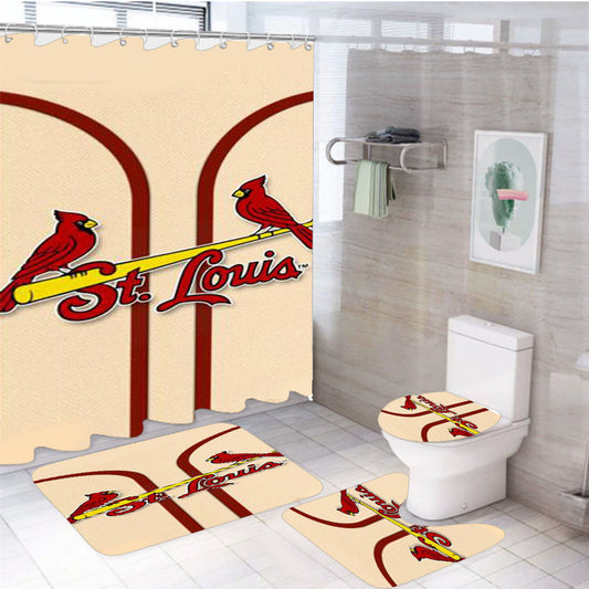 St Louis Cardinals 48 4Pcs Bathroom Set Shower Curtain