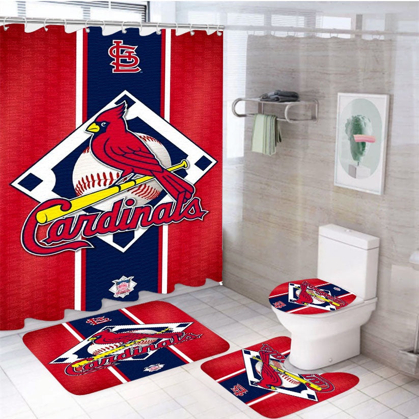 St Louis Cardinals Logo Jersey 4Pcs Bathroom Set Shower Curtain