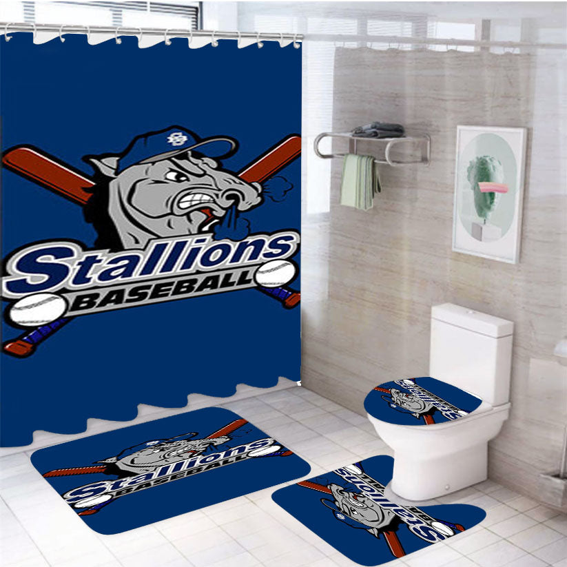 Stallions Baseball Logo Blue 4Pcs Bathroom Set Shower Curtain