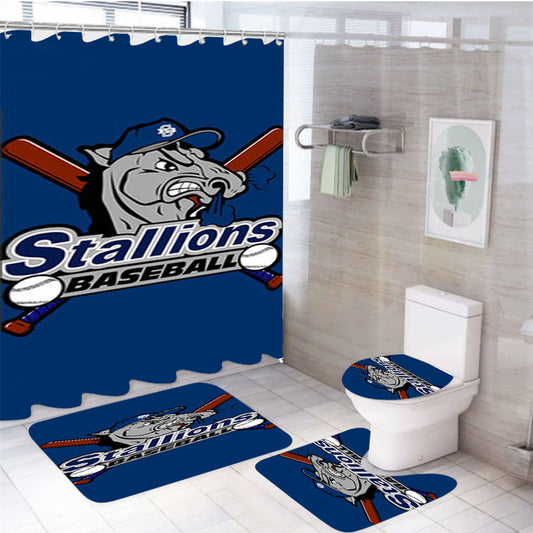 Stallions Baseball Logo Blue 4Pcs Bathroom Set Shower Curtain