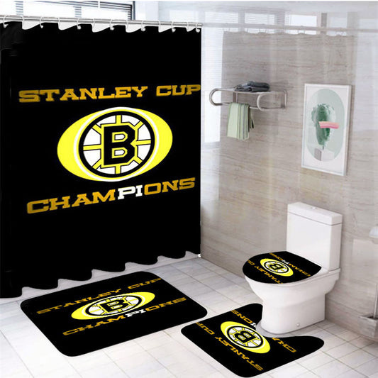 Stanley Cup Champions Boston Bruins 4Pcs Bathroom Set Shower Curtain
